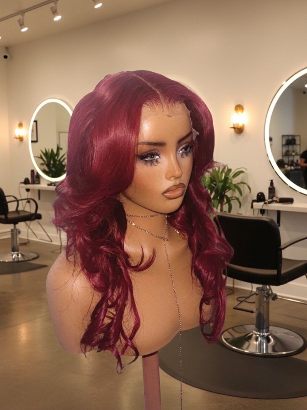 Deep Burgundy Wavy Lace Front Wig - Red 26" (refurbished & discounted)